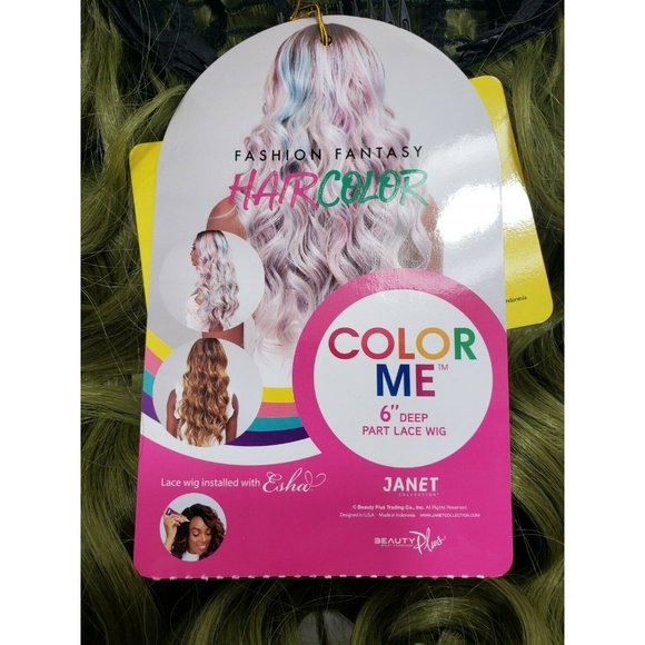 Janet Collection Olive Green Human Hair Blend 6" Deep Center Part Lace Front Wig - Picture 6 of 11